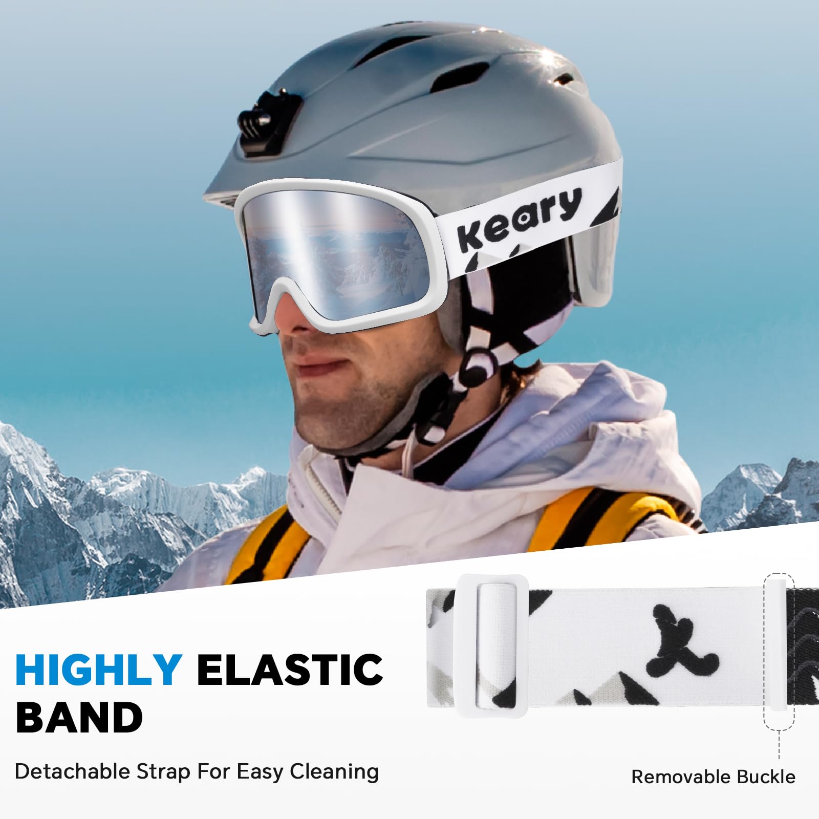 Keary Gogle narciarskie mężczyźni kobiety gogle snowboardowe gogle śnieżne dla dorosłych młodzieży OTG 100% ochrona UV gogle snowboardowe