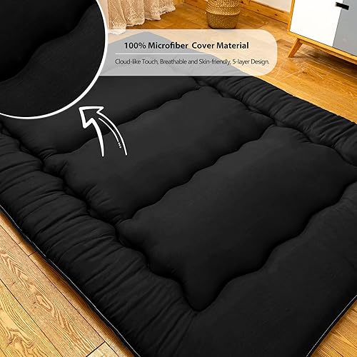 Miniatura 10 de YOSHOOT Colchón de suelo japonés Shiki gris carbón, colchón de huéspedes enrollable, portátil, plegable, para campamento, colchón, almohadilla