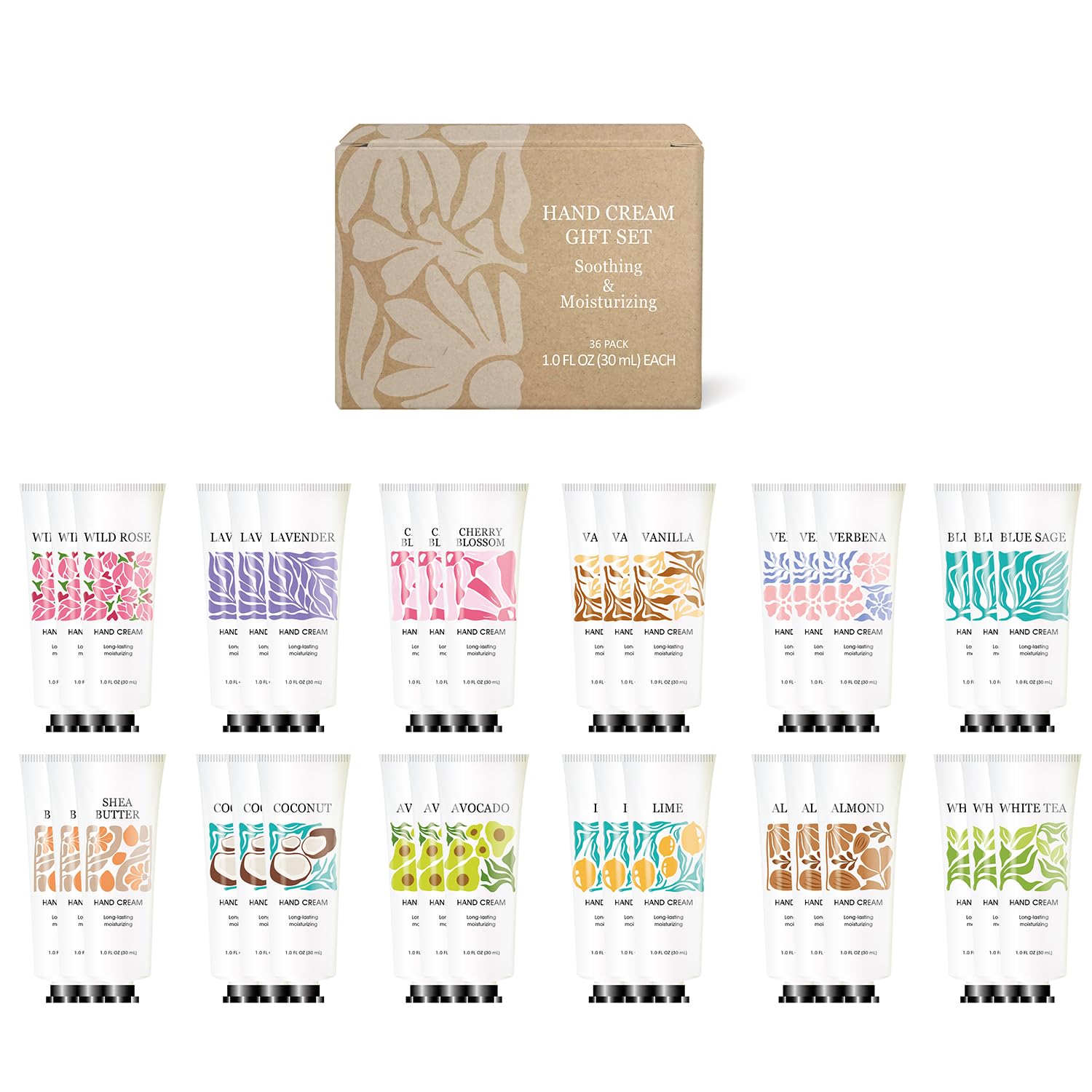 BODY & EARTH # LOVE 36 Pack Natural Plant Fragrance Moisturizing Hand Cream for Dry Hands, Mini Hand Lotion with Shea Butter Travel Size Hand Cream Gift Set for Women Birthday Gifts, Bridesmaid Gifts