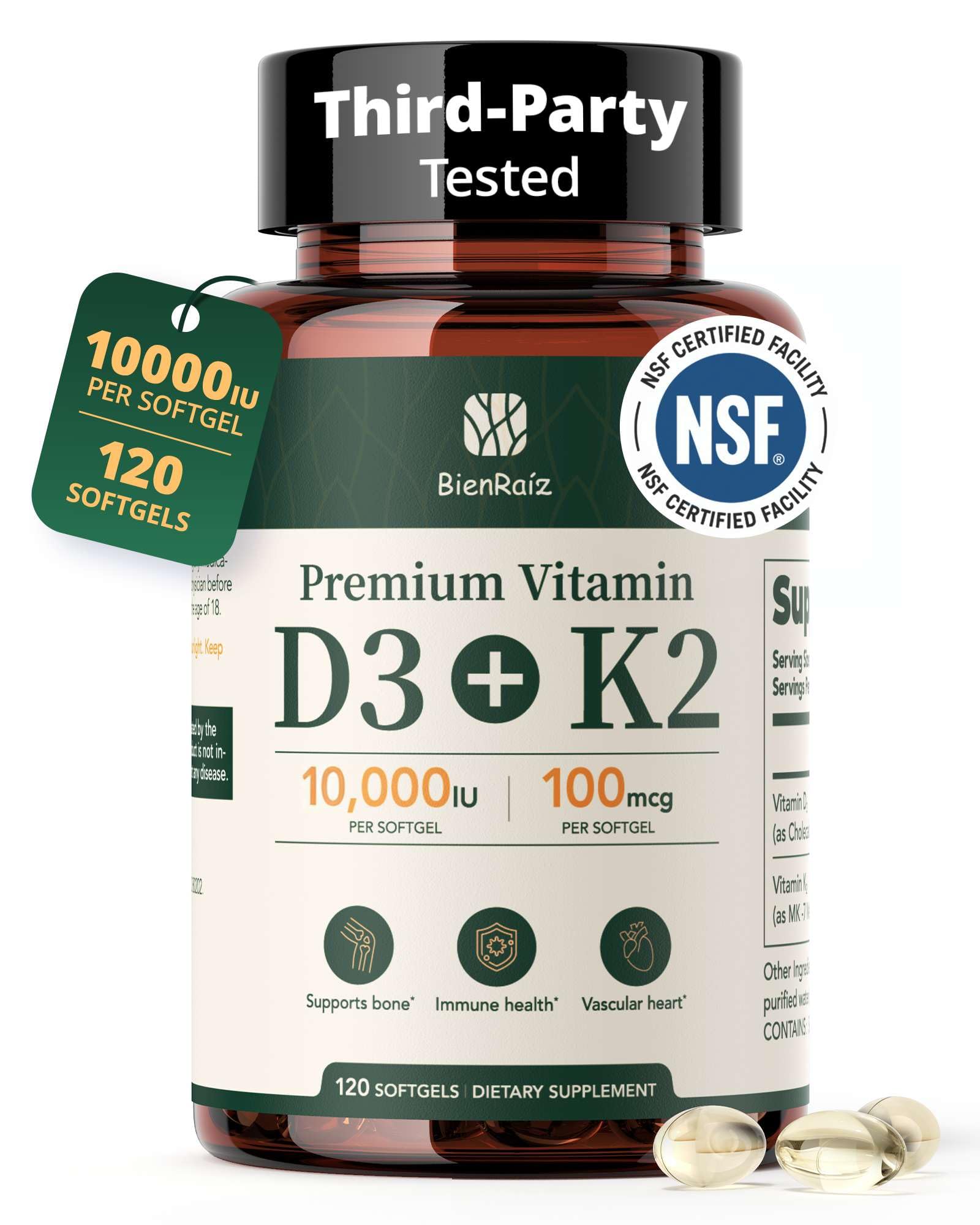 BienRaíz Vitamin D3 K2 5000IU, All-Trans MK-7 100mcg, 120 Softgels — Amazon image 10
