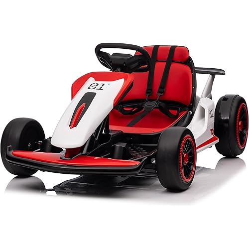 Go Kart, JORFLY 24V Ride On Drift Kart w/10Ah Large Battery, 2x150W Powerful Motor, EVA Tires, Drfiting/Sport Mode, Music, Max Load 110lbs, 8MPH Max(2 Speed Available)