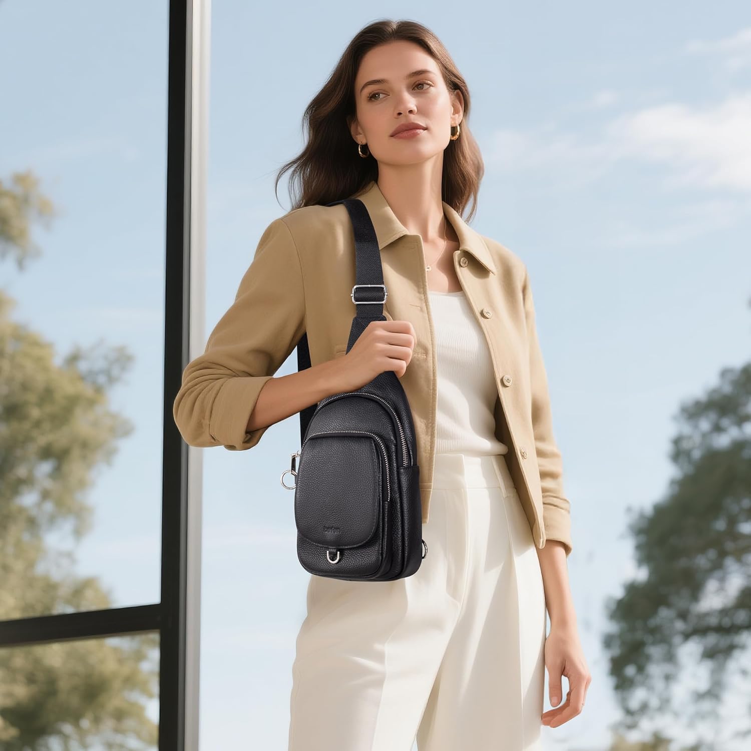 befen Anti Theft Genuine Leather Sling Bag for Women RFID Small Crossbody Bag Chest Bag Leather Fanny Packs for Travel - Image 2