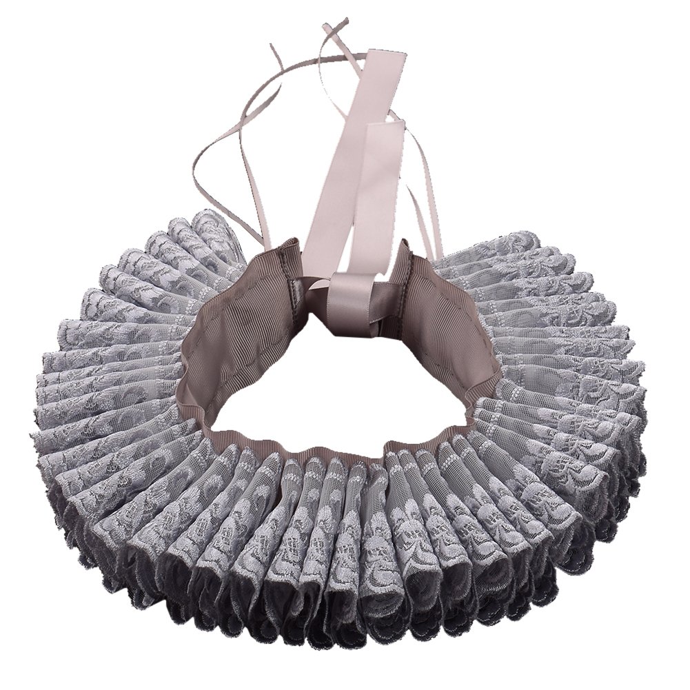 Graceart Women's Silver Grey Victorian Neck Ruffle Collar Scarf Elizabethan Renaissance Gothic Decorative Collar With Lace (Silver Grey)