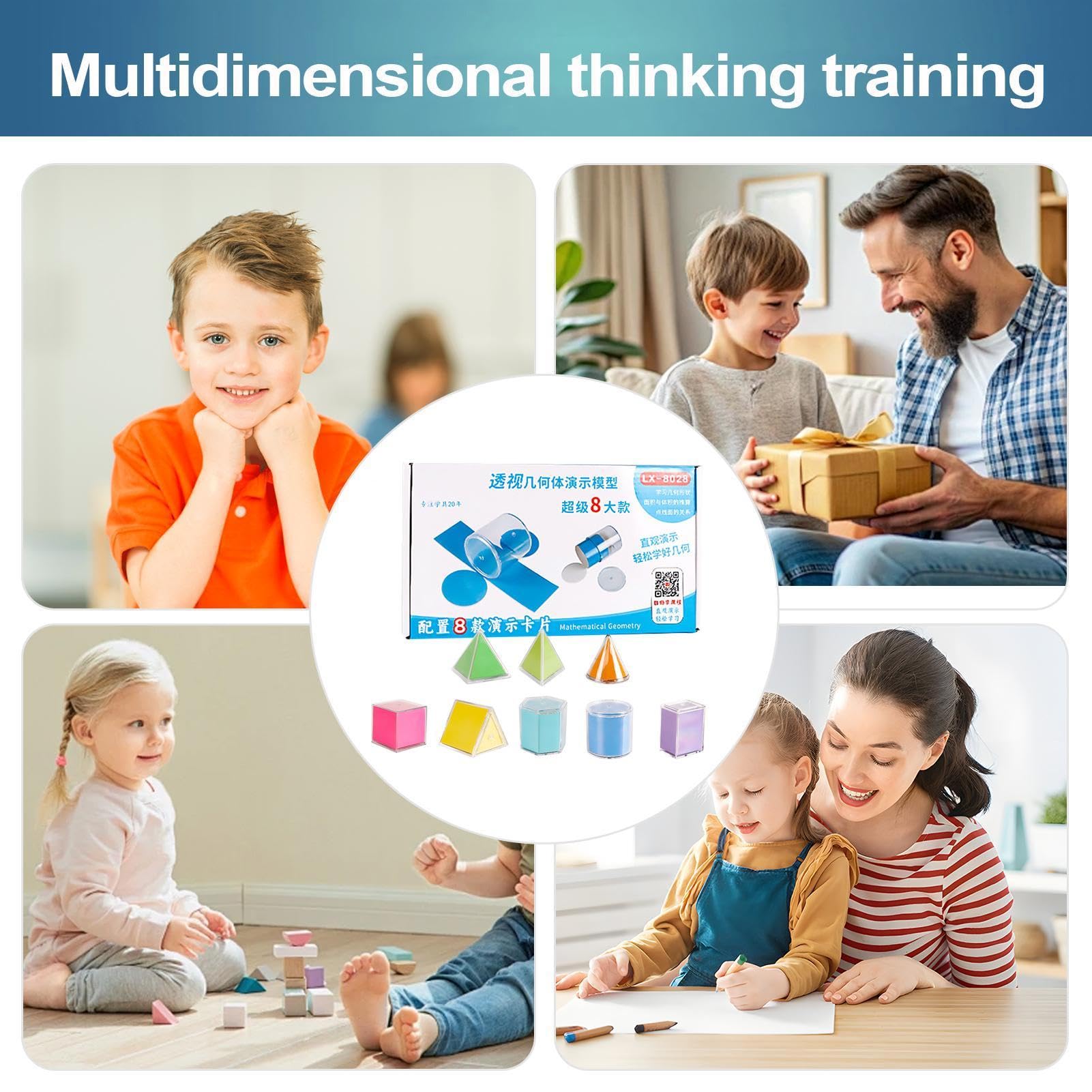 Zestaw kształtów geometrycznych 3D, matematyka manipulacyjna , 8-częściowy zestaw narzędzi do nauczania ręcznego, edukacji w przedszkolu, szkole, w domu, wczesnej nauce, wizualnej pomocy