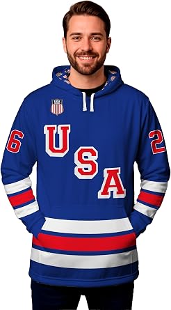 US Hockey Shield 2026 Replica Jersey Hoodie - Blue - Officially Licensed Apparel - Youth Small
