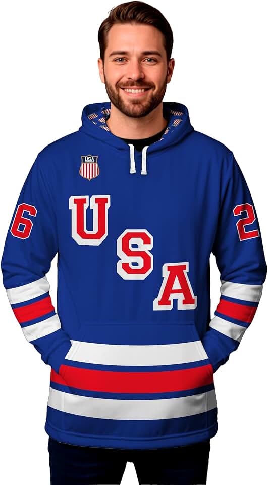 Miracle on Ice US Hockey Shield 2026 Replica Jersey Hoodie - Blue - Officially Licensed Apparel