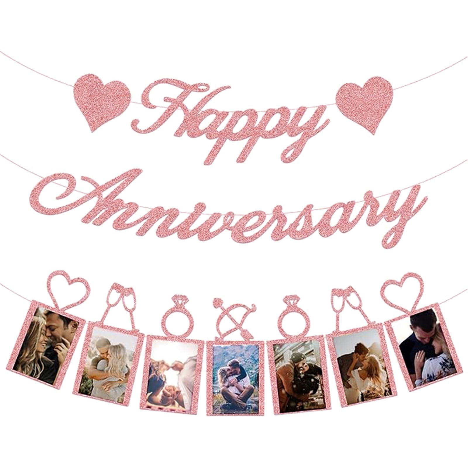 1 Piece Rose Gold Happy Anniversary Banner & Photo Garland 7 Photos
