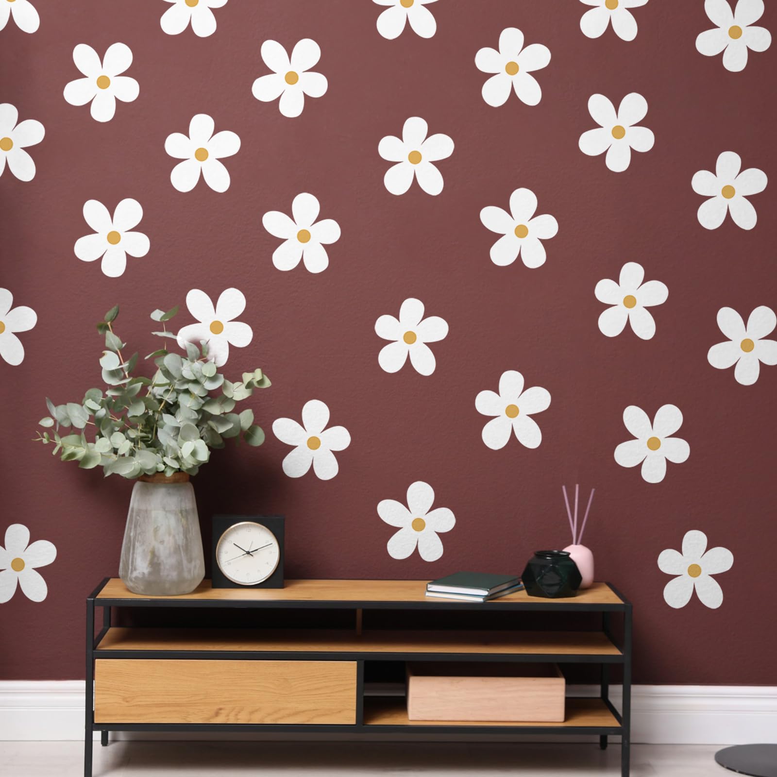 36 Autocollants Muraux Marguerites Holographiques Argent - Vinyle Amovible Et Repositionnable - Décoration D'intérieur