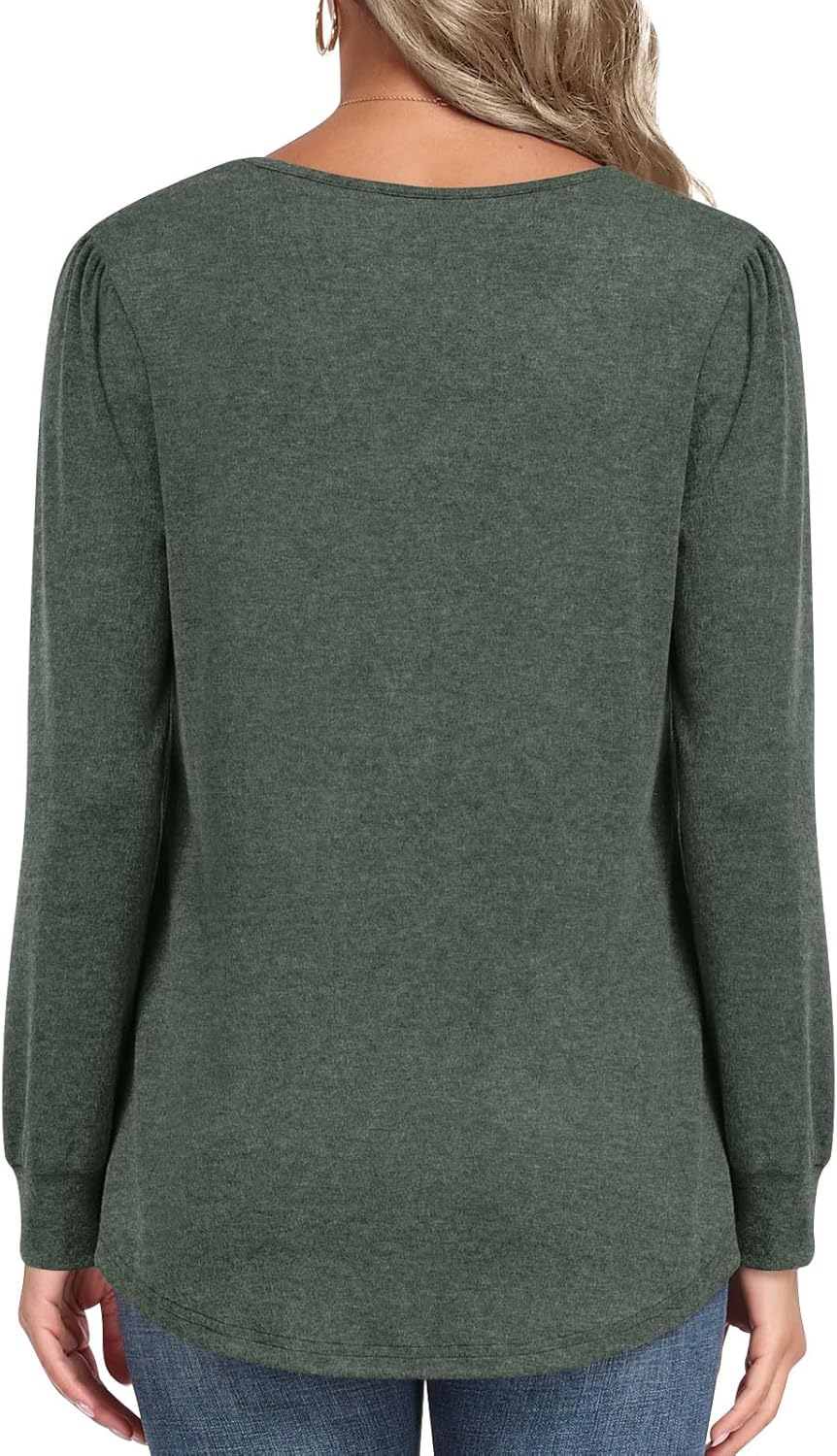 Womens 2026 Casual Tunic Tops Fall Long Sleeve Blouse Warm Pleated Flowy Crewneck Tshirt For Legging - Image 3