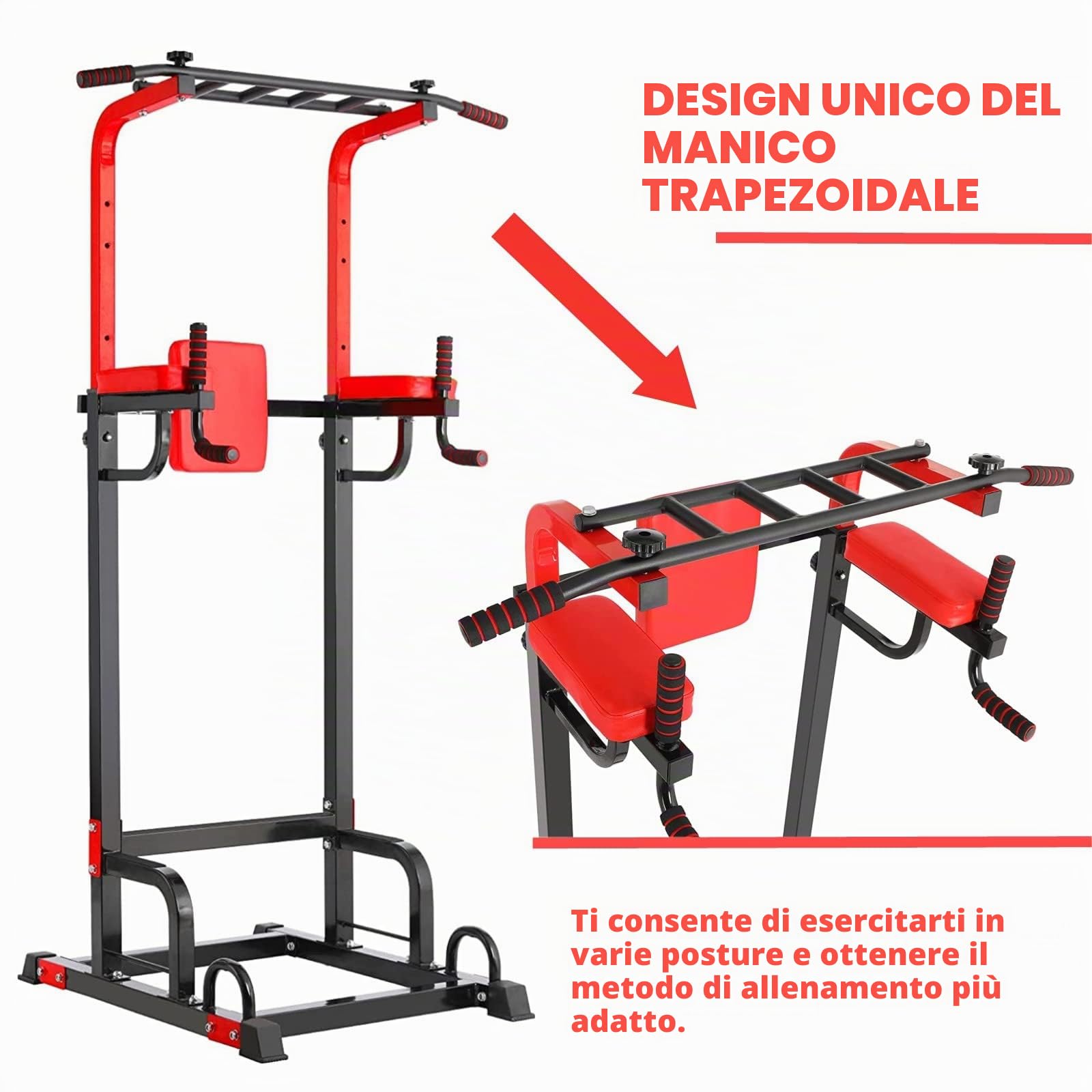 TLGREEN Power Tower Dip Station, stazione di forza fitness con barra per trazioni, torre di potenza multifunzionale per allenamento a casa in palestra, carico 200 kg