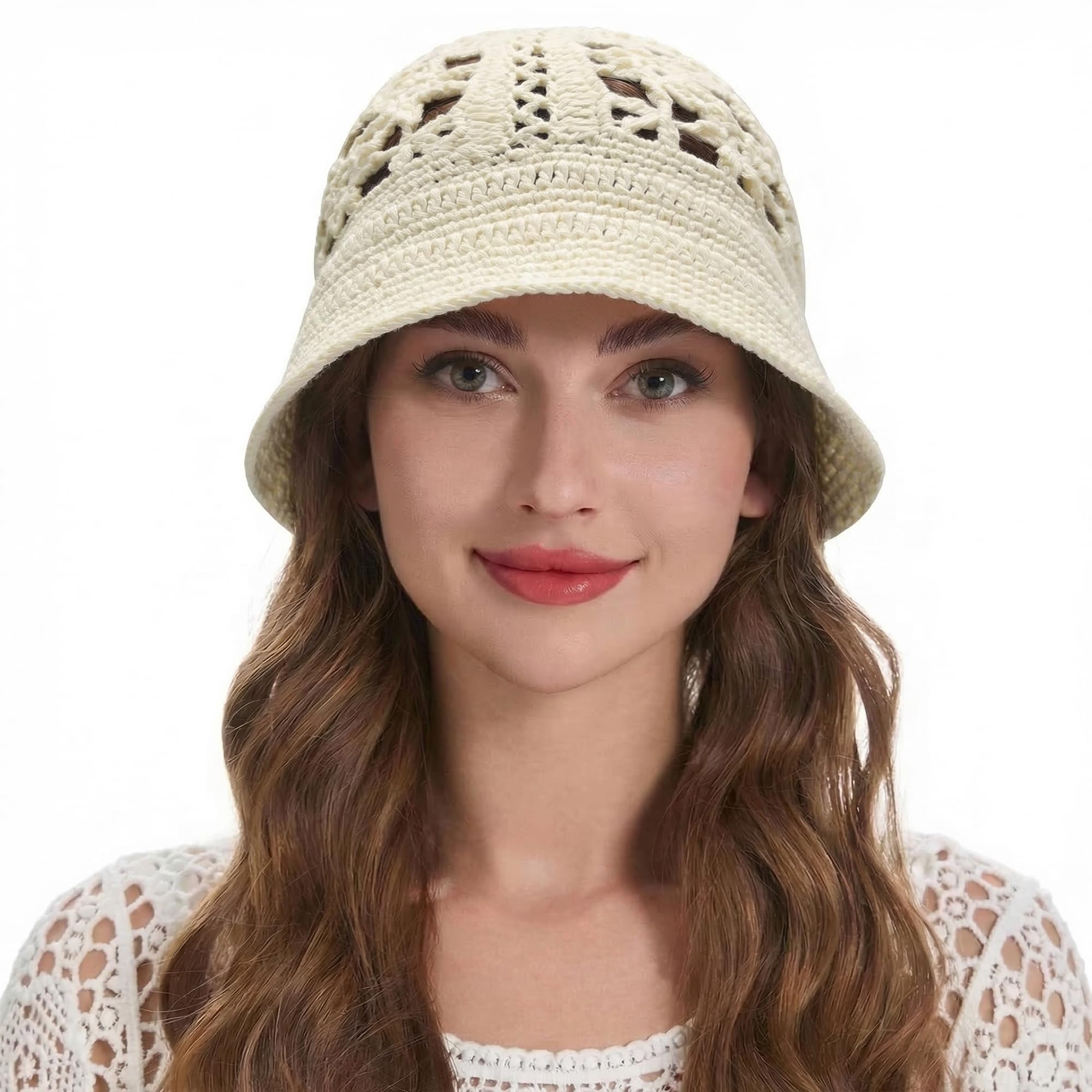 ZLYC Sommerhut für Damen, Baumwolle, handgefertigt, gehäkelt, gestrickt