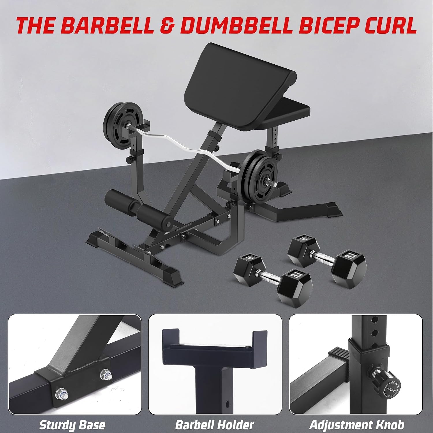 GarveeLife 2-In-1 Roman Chair & Preacher Curl Bench Multi-Function Heavy-Duty Hyperextension Bench for Home With Adjustable Height for Arms, Ab, Back, Glute & Leg Extension Exercise Equipment