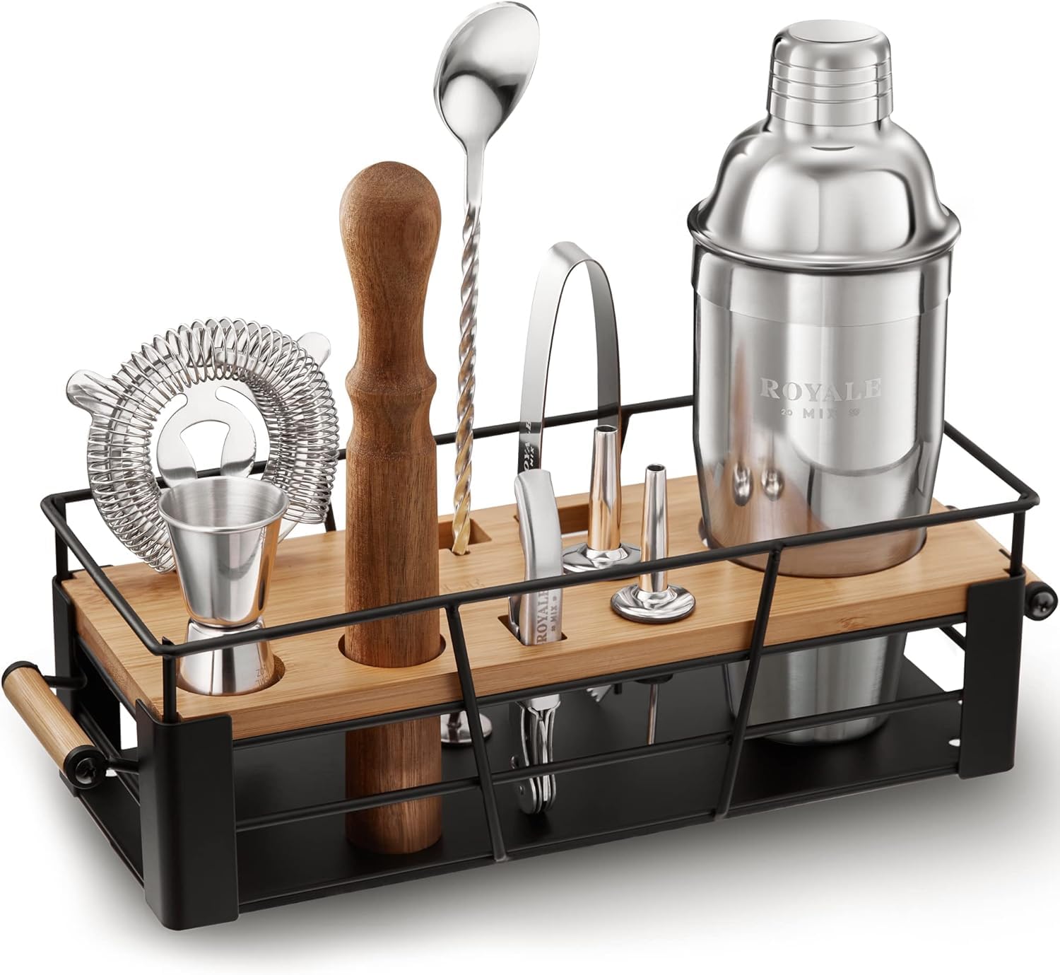 Mixology Barkeeper-Set mit Ständer, Heim-Bar-Set mit 25 Cocktail-Rezepten zum Mixen von Getränken, ideales Barkeeper-Set für Einweihungsgeschenk, Premium-Martini-Cocktail-Shaker-Set mit
