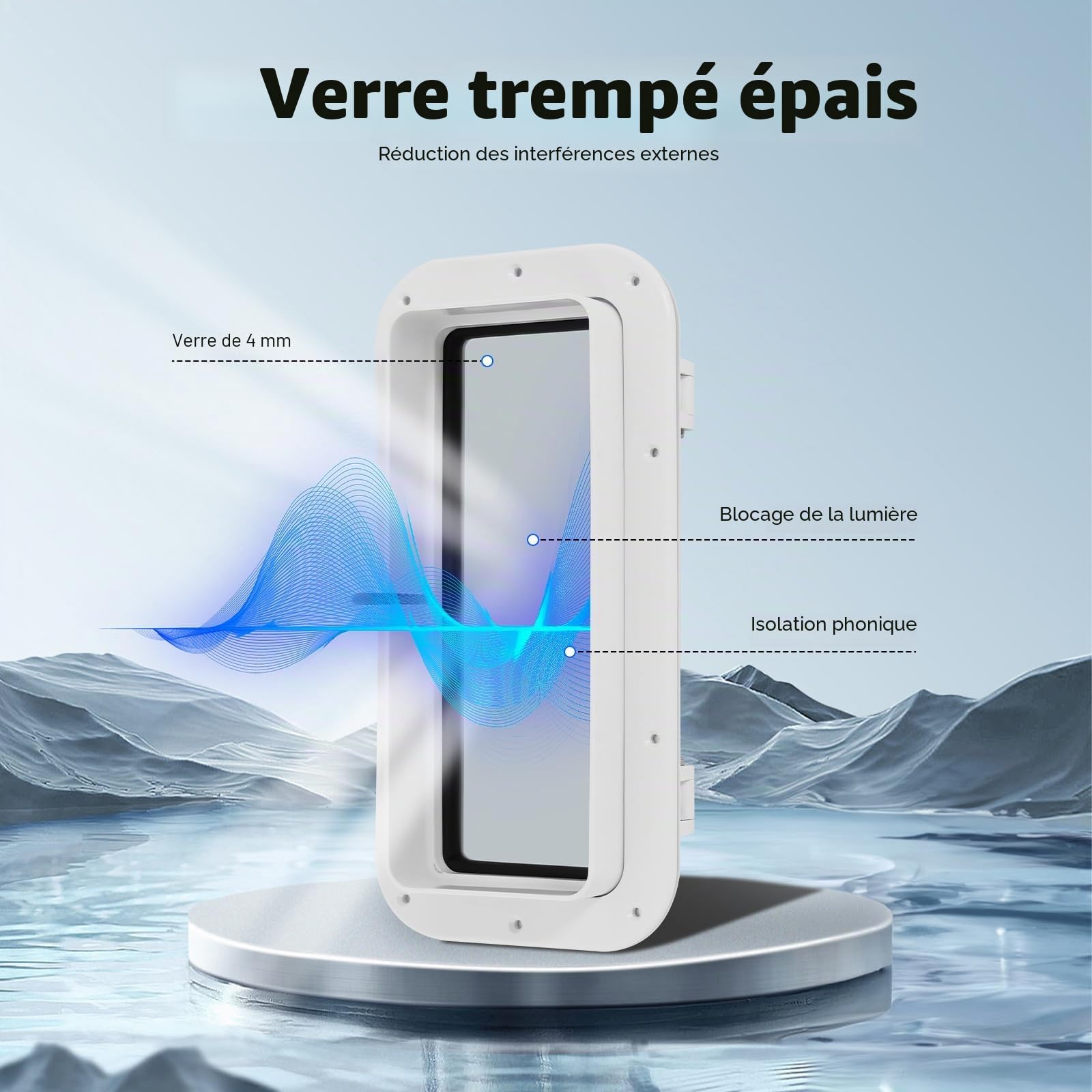 Hublot rectangulaire de 400x200 mm | Fenêtre de bateau en verre trempé et ABS | Ouverture à 90°, étanche et résistant aux UV | Fenêtre pour yacht, camping-car, bateau – Blanc