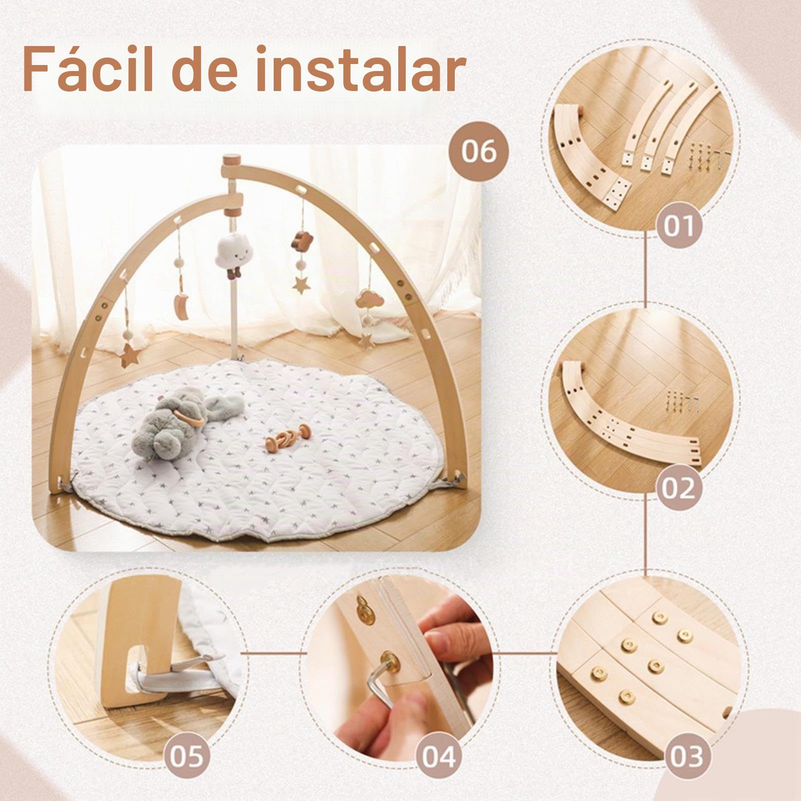 Kit de gimnasio con marco para bebé | Jugar juguetes de gimnasio | Alfombra de juego para bebé | Gimnasio de sensorial de madera | de juego de madera | Cómodo para niños, niñas y niños.