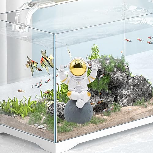 Miniatura 3 de Oooct Estatua de astronauta decoración de pecera, decoración de acuario de peces pequeños de resina, adorno de figura pequeña de pecera, adornos