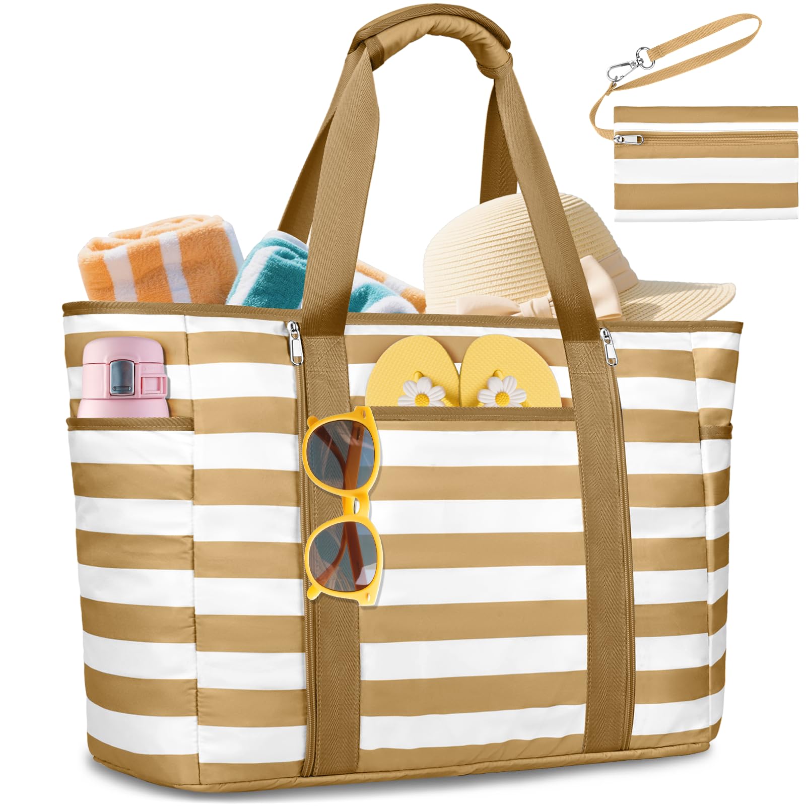 KTUEOV Borsa Mare Donna Grande, Borsa Spiaggia XXL Famiglia 45L Impermeabile Borse Mare con Cerniera Pieghevole Leggera Borse Beach Tote Bag per Spiaggia,Viaggio,Vacanza
