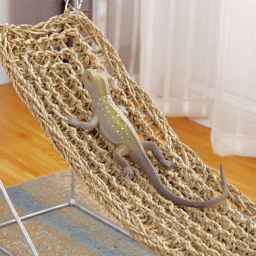 Seegras Hängematte 2 Stück 75 x 18 cm Seegrasmatte Vögel mit Haken, Seegras Hängematte für Nymphensittich, Hamster, Meerschweinchen, Ratten, Reptil Kletterseil-Leiter-Kauspielzeug