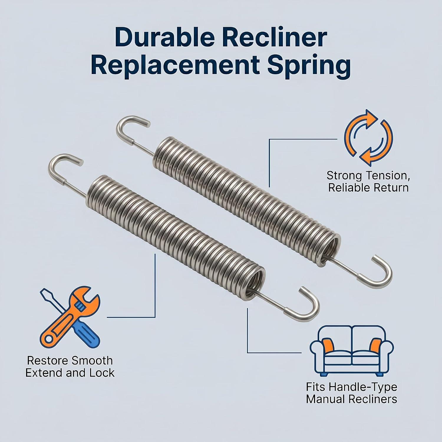 6-1/2 Inch Replacement Recliner Sofa Chair Mechanism Tension Springs, Heavy Duty Stainless Steel Chaise Lounge Springs, Compatible with La-Z-Boy/Flexsteel/Ashley Recliners, recliner springs, 2-Pack.