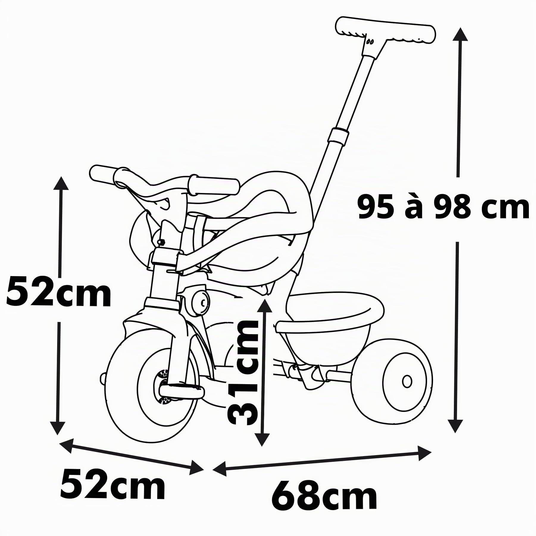 Smoby - Tricycle Be Move Confort Beige - Evolutif 3 en 1 - Ceinture et Arceau de Sécurité - Poignée Parentale Réglable sur 3 Niveaux - A Partir de 10 Mois Jusqu'à 3 Ans - Fabrication Espagnole