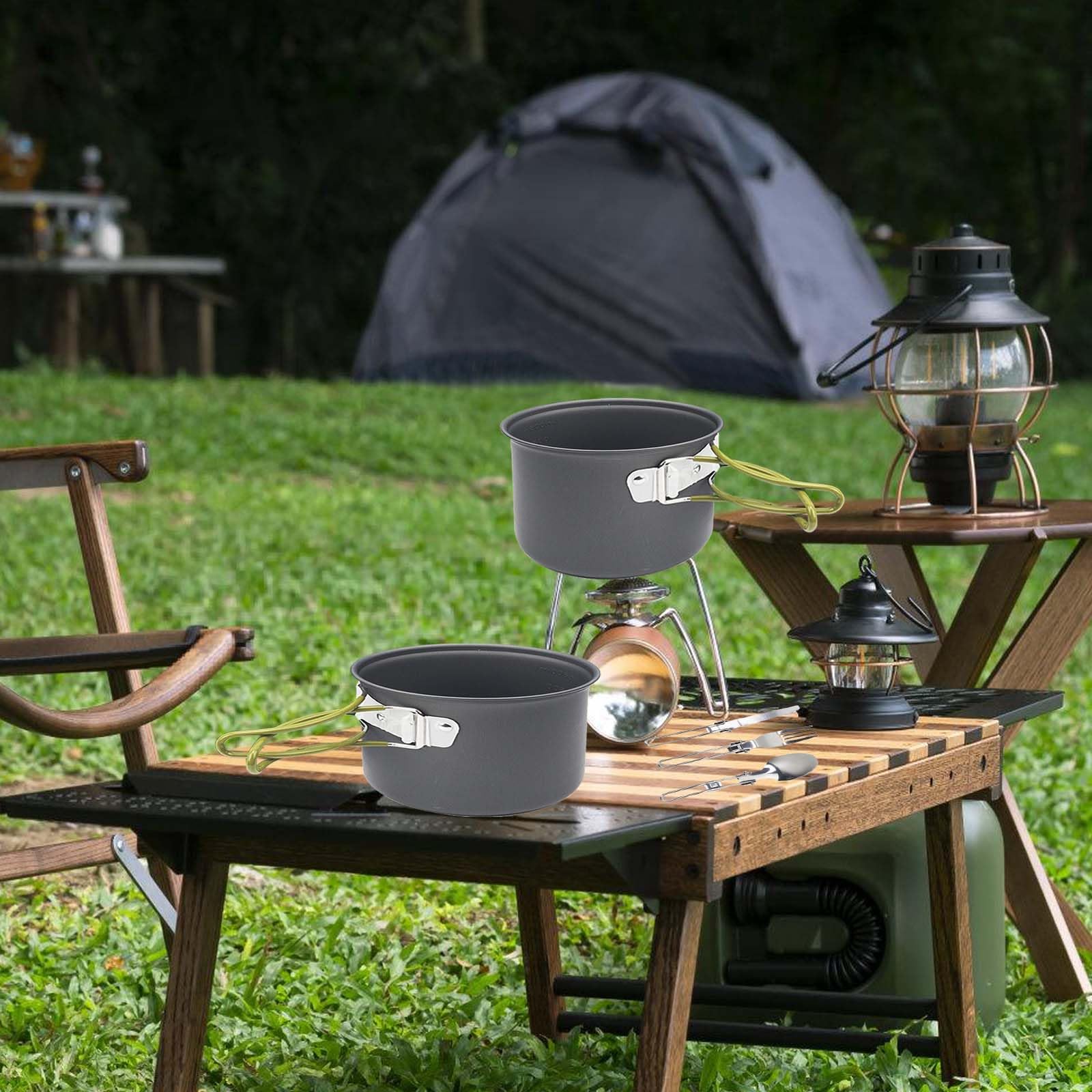 Juego Utensilios Camping Acero Inoxidable 8 Piezas - Olla, Tapa, Cuencos, Tazas, Cubiertos, Bolsa