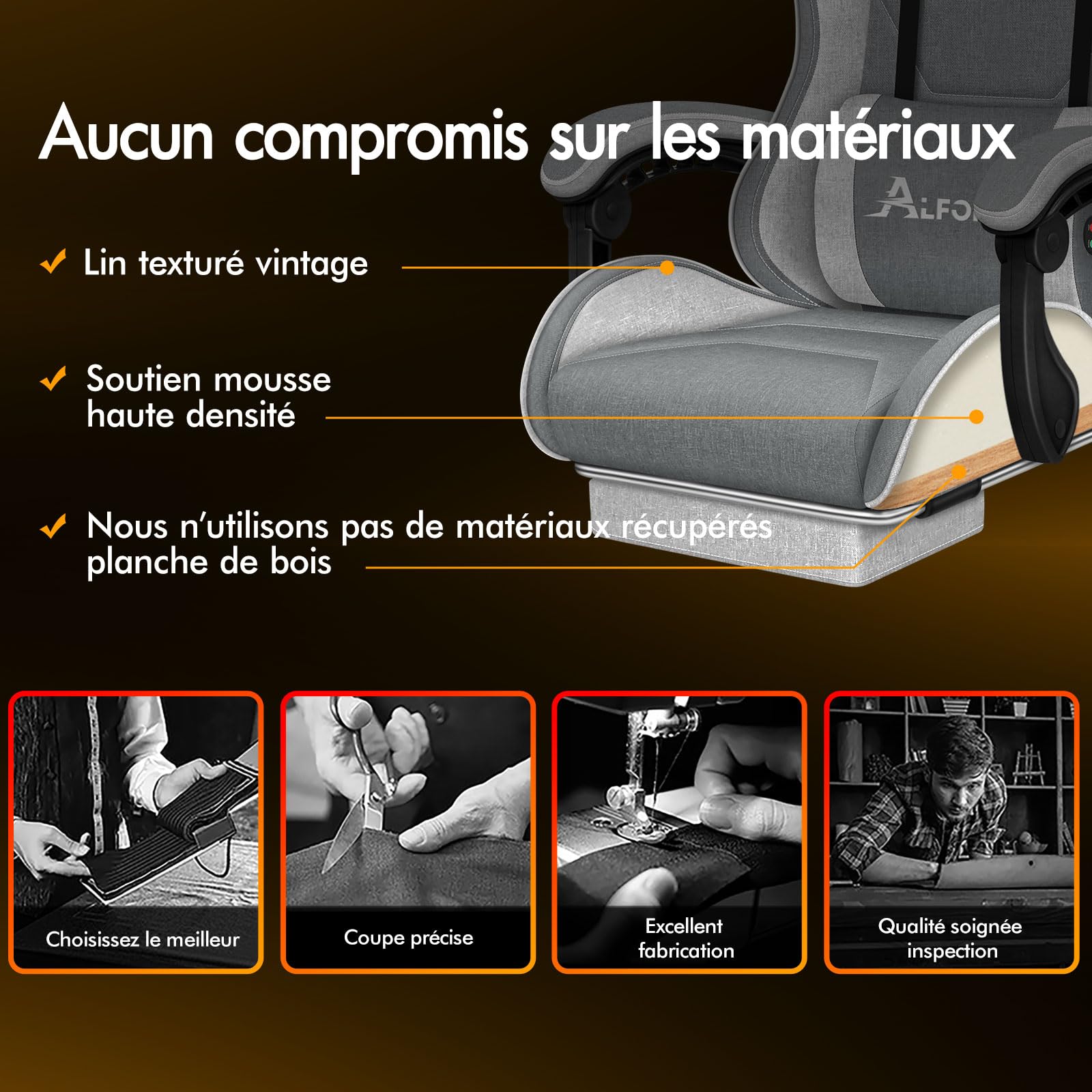 ALFORDSON Chaise de Bureau, Fauteuil de Jeu, massante, Ergonomique avec Repose-Pieds, Coussin Lombaire massant, rembourrée, pivotante en Tissu Lin,Gris Clair