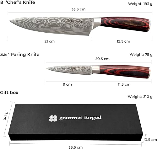 Miniatura 4 de ChefDuo - Cuchillo de chef profesional de 8 pulgadas y cuchillo de pelar de 3.5 pulgadas, juego de 2 piezas, acero alemán de alto carbono ultra