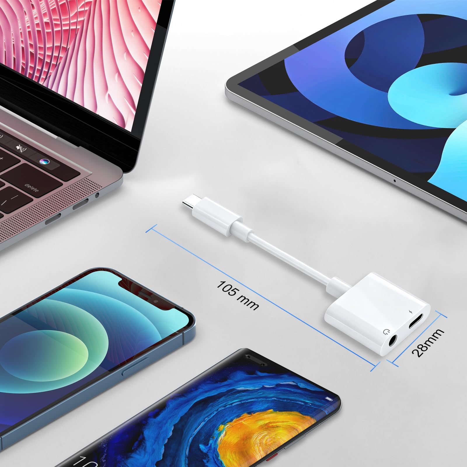 Adattatore da USB C a 3,5 mm per cuffie e caricabatterie, confezione da 2 cavi da tipo C a jack AUX con ricarica rapida PD