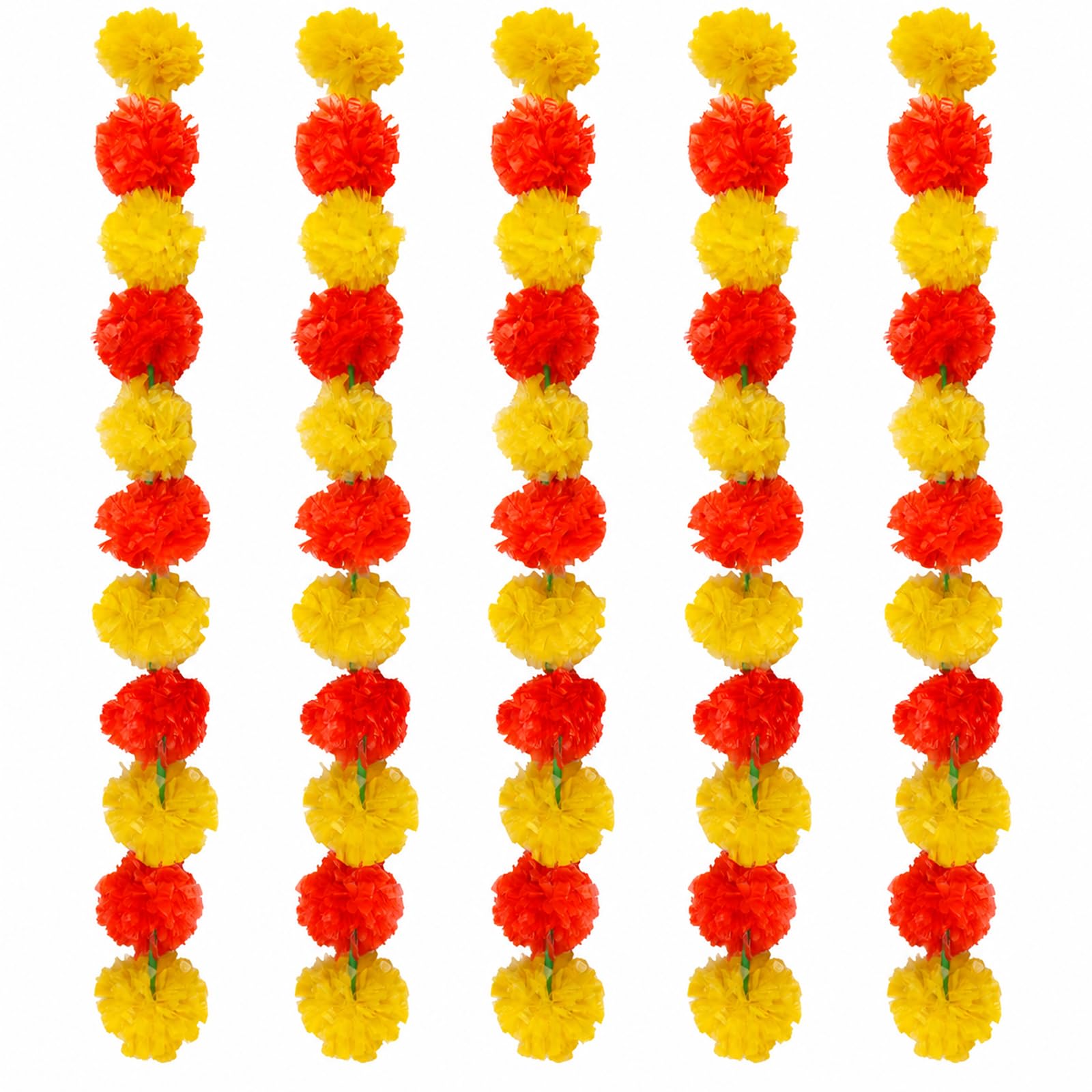 5 Pcs Marigold Garland, Diwali Decorations, Yellow & Orange Indian Artificial Marigold Garland Decorations 59 In For Diwali Religion Traditional Mexico Day Of The Dead Marigolds Home Party Decor
