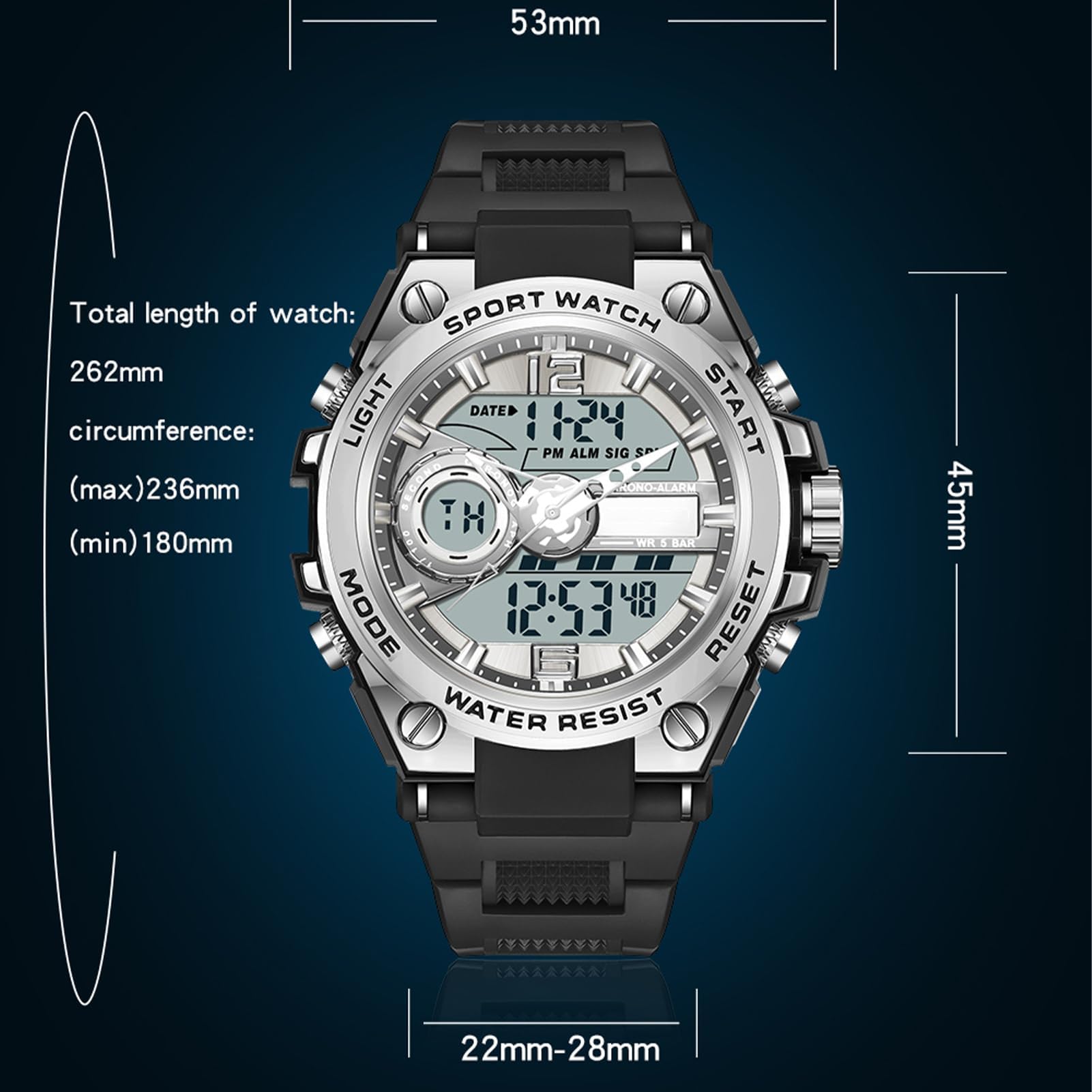 Orologio militare da uomo, per attività all'aperto, sportivo, impermeabile a 50 atm, orologio tattico, militare, per sport, grande quadrante multiplo, facile da leggere in notte