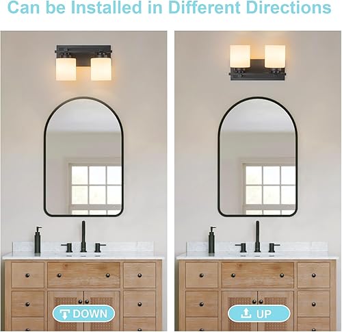 Miniatura 293 de 3 lámparas modernas de baño sobre el espejo, luces de tocador de oro negro para apliques de pared de baño con pantallas de vidrio blanco lechoso