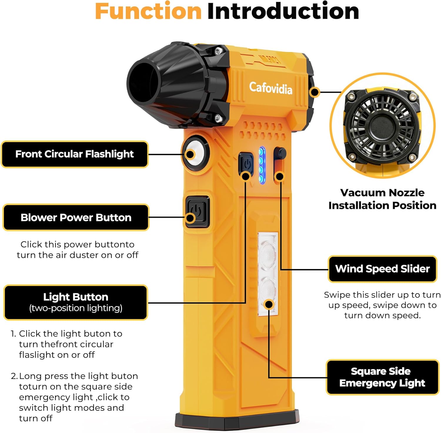 Compressed Air Duster & Vacuum 2-in-1, 180000RPM Brushless Motor Electric Air Duster with 8000mAh Battery, Rechargeable Cordless Air Blower with Window Breaker, 7-Mode Light for PC, Car, Home, Outdoor