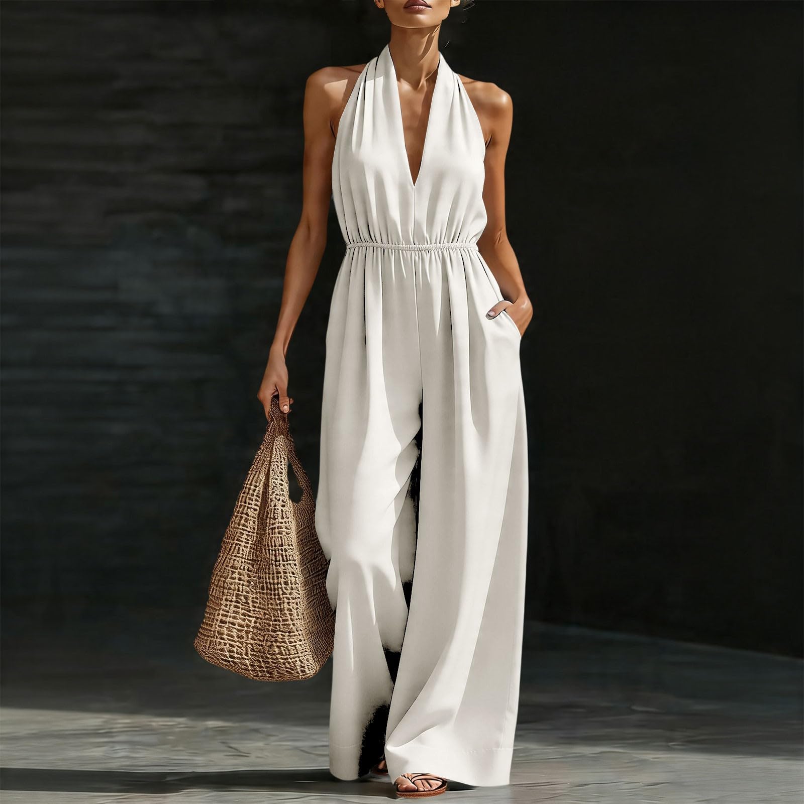 Traje de pantalón para mujer, festivo, elegante, con cuello en V, cuello