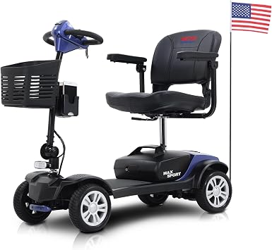 Electric Mobility Scooter for Adults Wheelchair Device for Travel, Elderly - 300 lbs Max Weight, 4-Wheel Powered Mobility Scooters for Seniors MAX Sport Blue