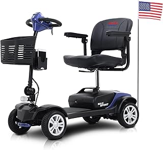 Folding Mobility Scooter for Adults and Senior, Motorized Electric Scooter with Head Light and Rear Brake Light, Improved Battery for Long Range Driving and Travel, 4 Wheel (Sport MAXB)