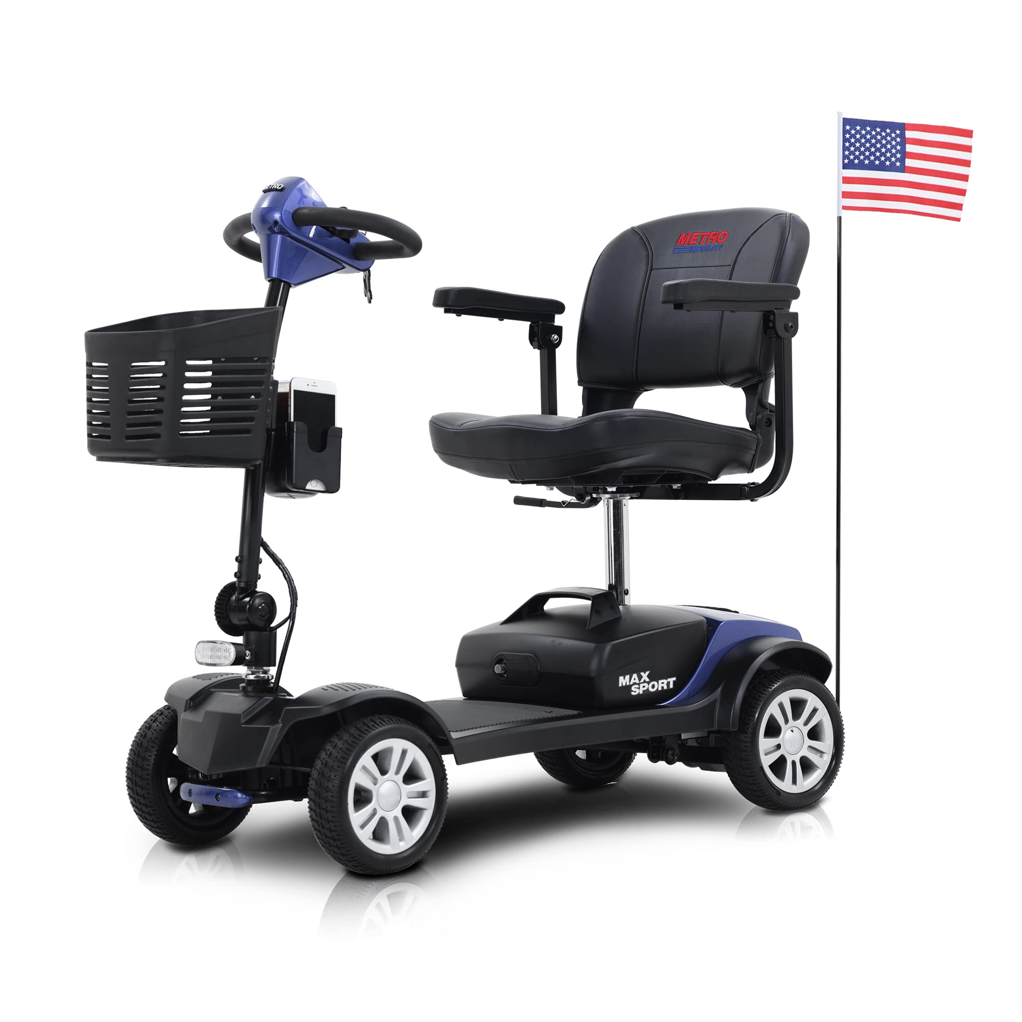 4-Wheel Mobility Scooters for Seniors & Adults 400lbs, 15 Miles Range Electric Mobile Wheelchair, Dual Baskets, Rotating Seat, Compact Duty Mobile for Travel Power Scooter (Blue)