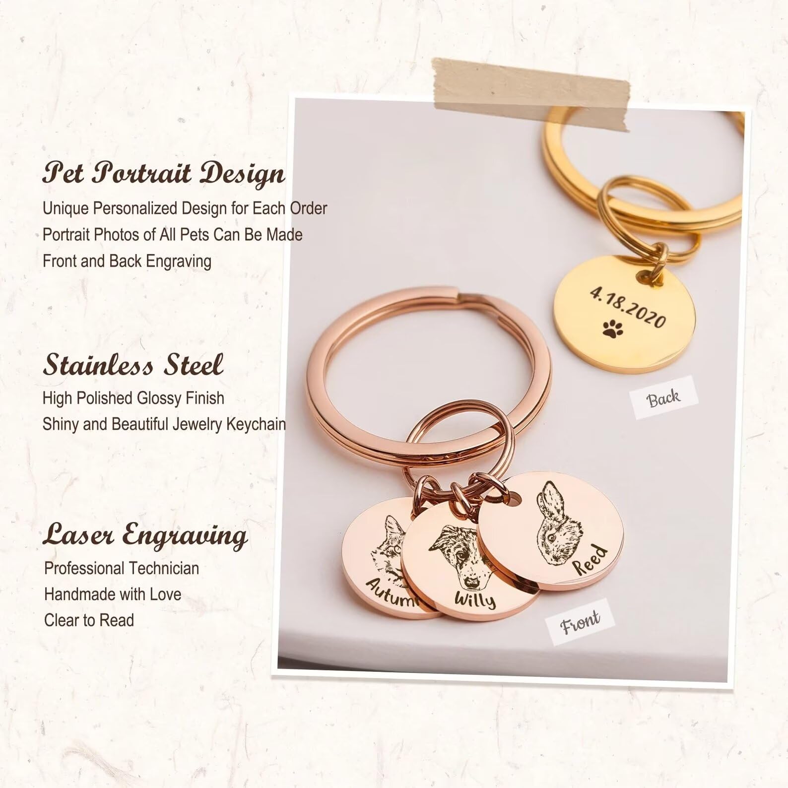 Regali per la mamma del cane - Portachiavi ritratto personalizzato per animali domestici - Portachiavi per cani inciso - Portachiavi per animali domestici - Regalo personalizzato per animali domestici
