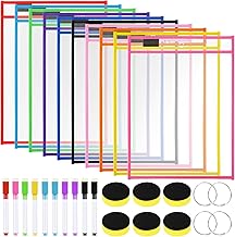 Pack of 10 Dry Erase Bags, Encuryna 26 cm Wipe-Clean Transparent Sleeves Reusable Dry Erase Pockets Stationery Supplies Multicoloured Dry Wipe Bags for Office and School Supplies