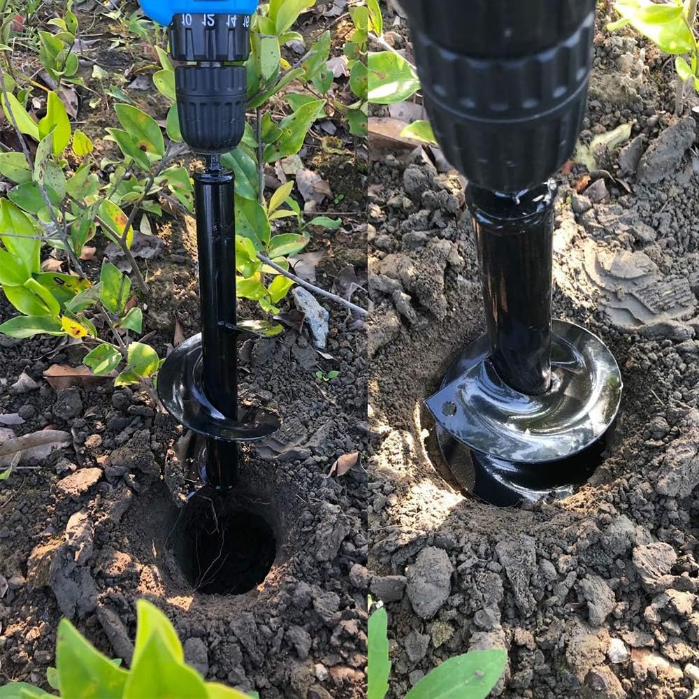 TOP-MAX Trapano a mano, da giardino, trapano a spirale, per piantare e forare, gambo esagonale da 3/8", strumento di scavo nero [10 x 30 cm]