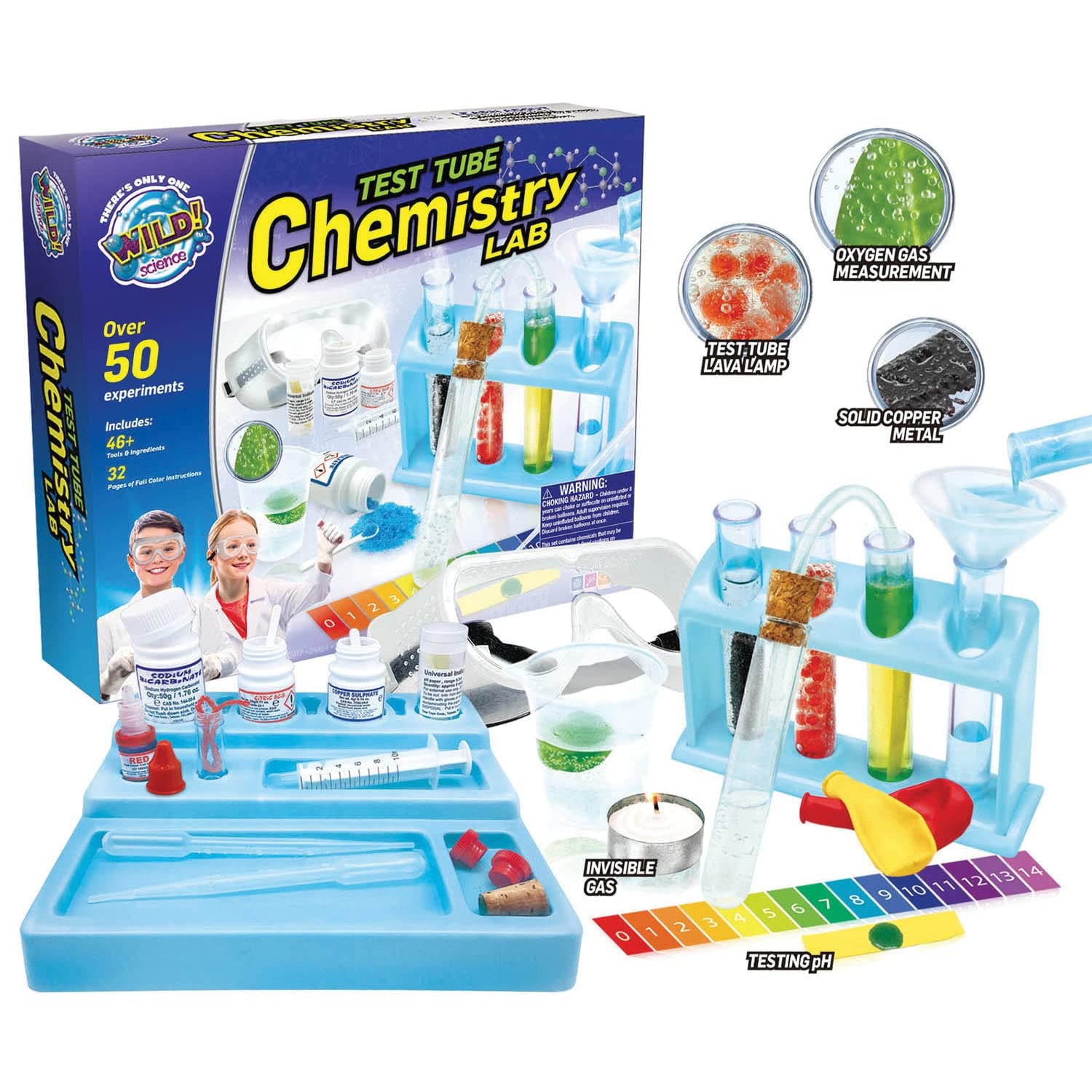 WILD! Science Test Tube Chemistry Lab - 50+ Fun Experiments and Reactions - Kits for Kids Age 8-12 - STEM Projects - Chemistry Set