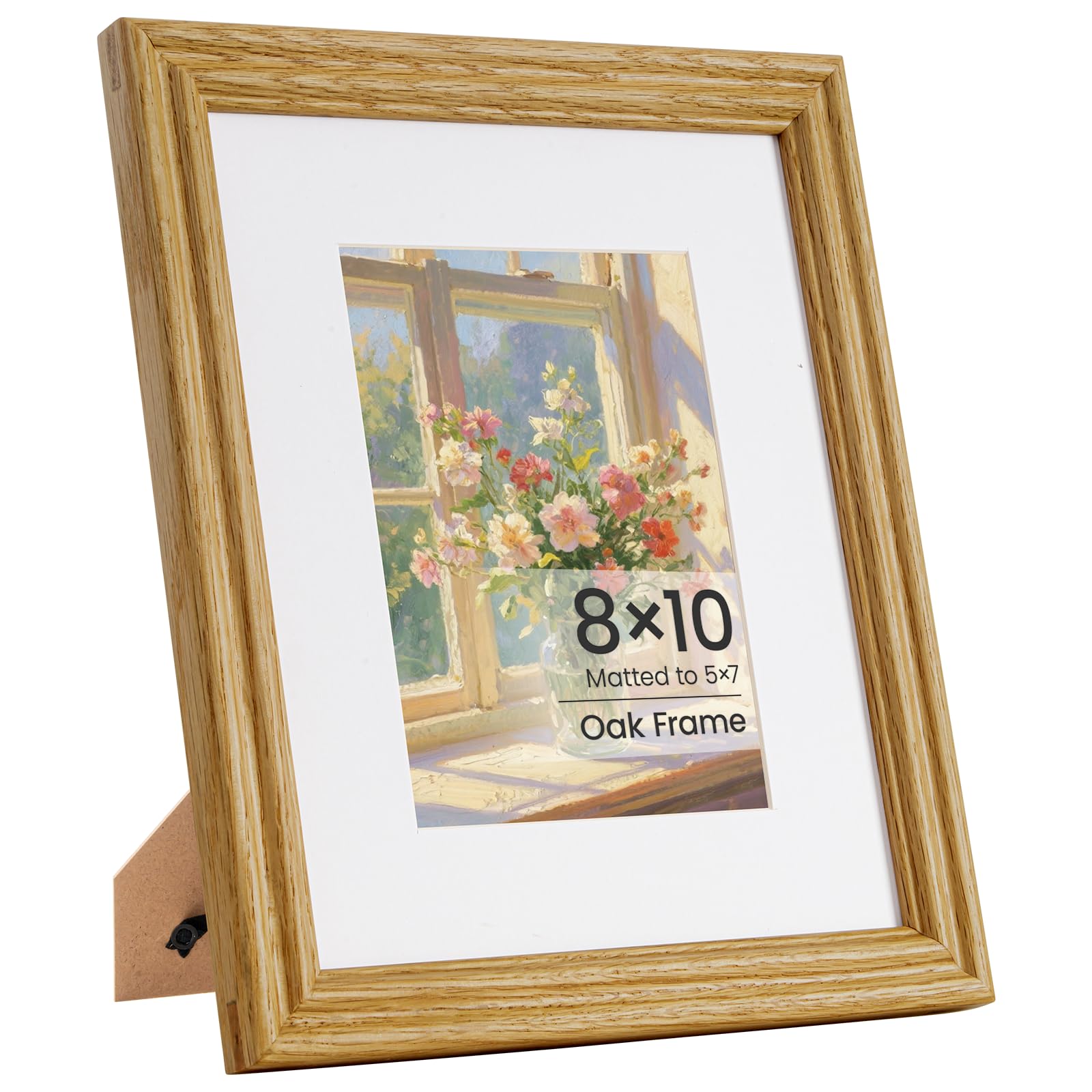 8x10 Photo Frame, 8x10 Inch Solid Oak Wood Wall & Tabletop Picture Frames, 8x10 Matted for 5×7 Inch Picture Frames with Premium Tempered Glass, Wall Mount or Tabletop Display for Home & Wall Decor