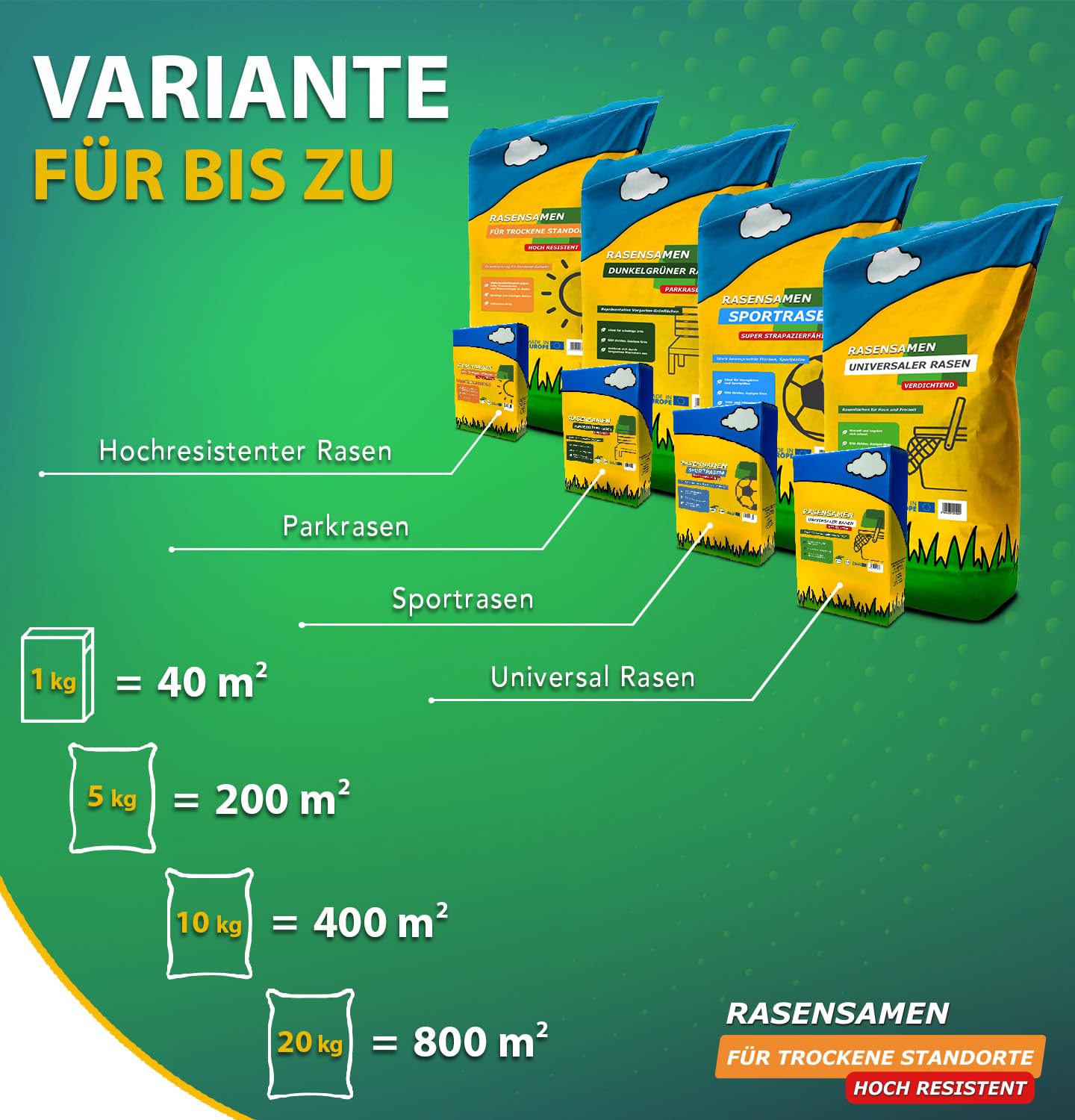 Rasensamen 5kg für Trockenrasen & Schattenrasen für 200m² - Samen Trockenheitsresistente - Rasen schnellkeimend - Grassamen verbraucht 20% weniger Wasser - Robust Gras - Samen für Neuansaat & Nachsaat