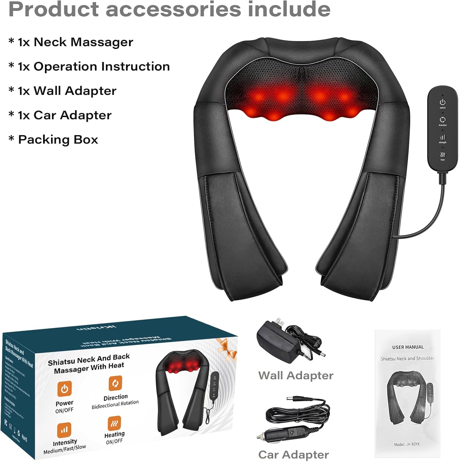 iKristin Neck Massager with Heat, Shiatsu Massager for Neck, Back, Shoulder, Foot and Leg, Deep Tissue 3D Kneading Massage for Relax Muscles at Home and Offie,Back Massagers for Women and Men
