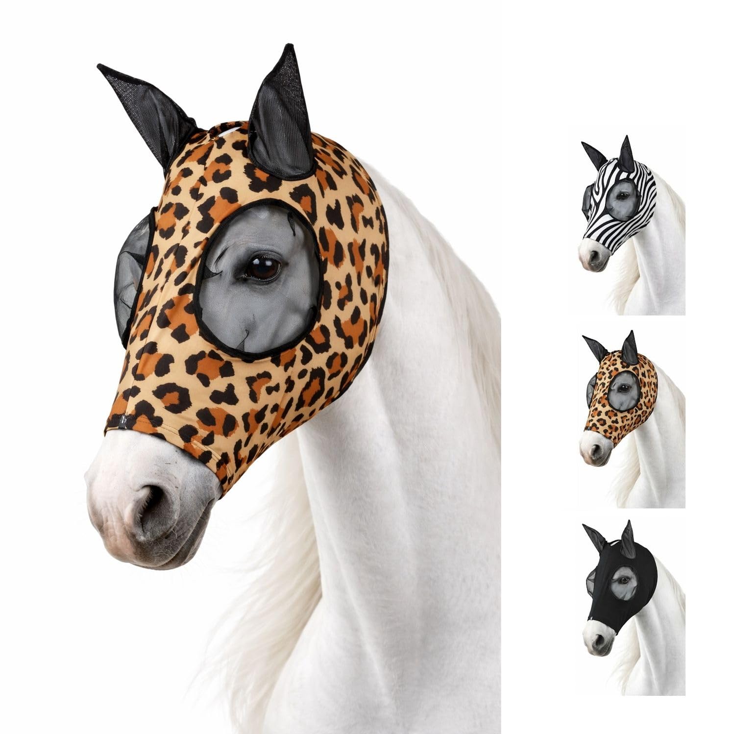 netproshop Fliegenschutzmaske mit Reißverschluss Mesh-Ohren große Augenpartie Elastischer Saum Gr. Shetty Pony, Groesse:Cob, Farbe:Leopard