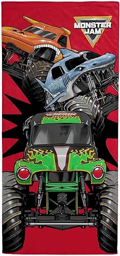 Jay Franco Monster Jam - Toalla de playa para piscina para niños, súper suave y absorbente, Megalodon, El Toro Loco, toalla 100% algodón, medidas 28 Jay Franco Monster Jam - Toalla de playa para piscina para niños, súper suave y absorbente, Megalodon, El Toro Loco, toalla 100% algodón, medidas 28
