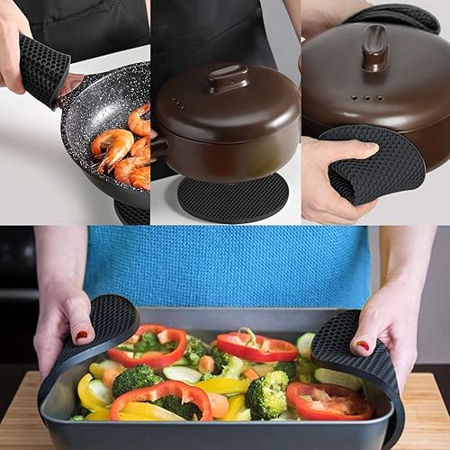 Miniatura 5 de 4 salvamanteles para platos calientes, salvamanteles de silicona resistentes al calor de cocina, extragruesos, grandes, antideslizantes (1. negro)