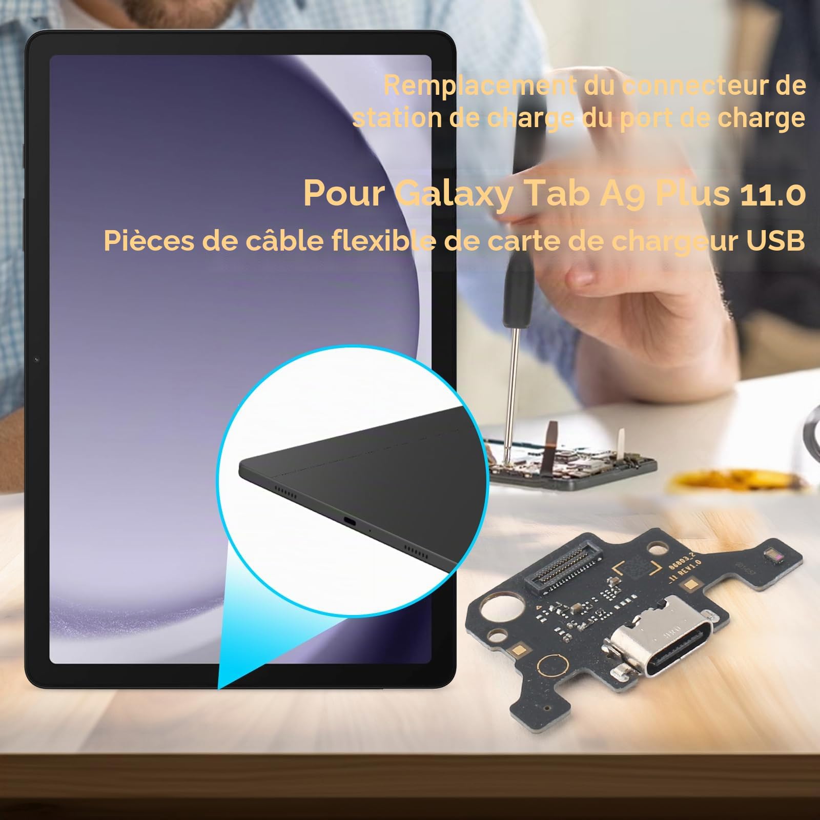 Prise de charge 11,0" pour Samsung Galaxy Tab A9+ SM-X210 SM-X215 SM-X216B Connecteur dock Port de charge Microphone Audio Jack Flex Câble + outils