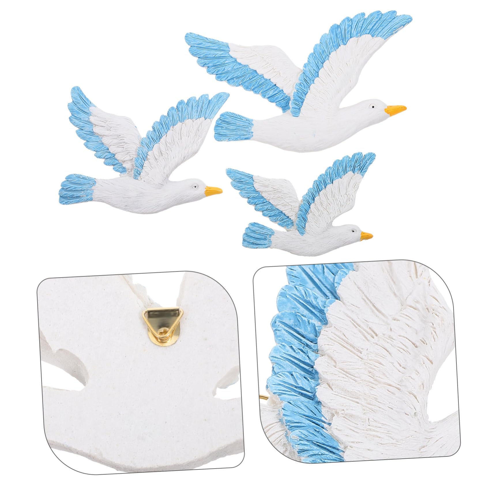 3 pezzi Gabbiani in Resina da Appendere Decorazione Murale Creativa con Uccelli Marini Blu Ornamentazione per Parete Soffitto e Alberi Idea Decorativa per Casa e Soggiorno