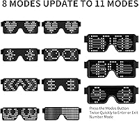 Vista 14 de Gafas LED dinámicas que brillan con luz LED recargable por USB, con luz intermitente de neón, 11 patrones, gafas luminosas