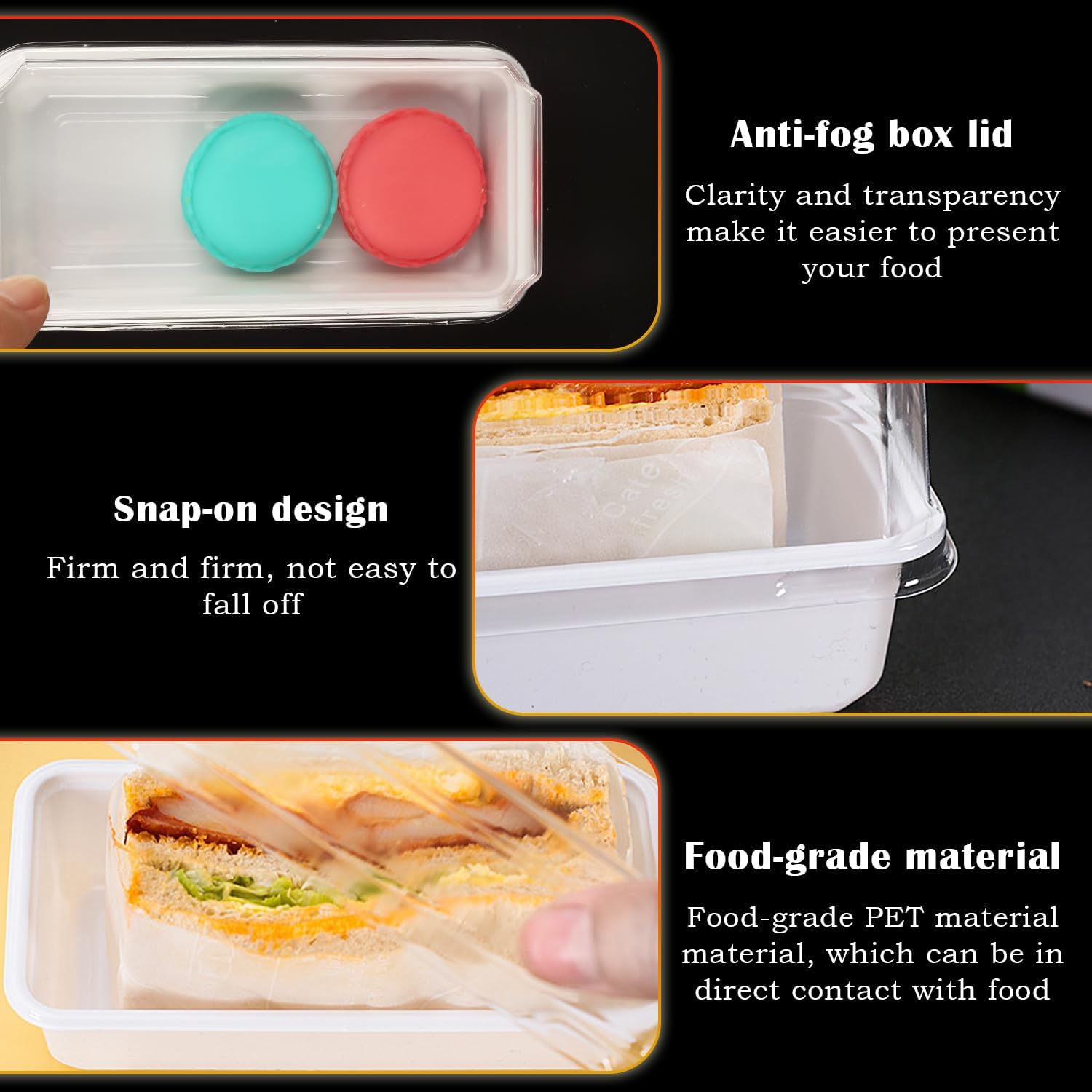 100 Pack Roll Cake Box with Stickers, Swiss Roll Plastic Containers, Sandwich Paper Box with Clear Lids, Muffin Cheese Pastry Dessert Box, Sushi Fruits Display, Bakery Pack,4.9 x 2.5 x 2.6 Inches